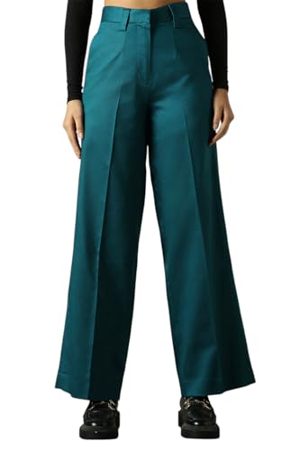 Image of High Star Women High Rise Solid Regular Length Wide Leg Casual Trousers