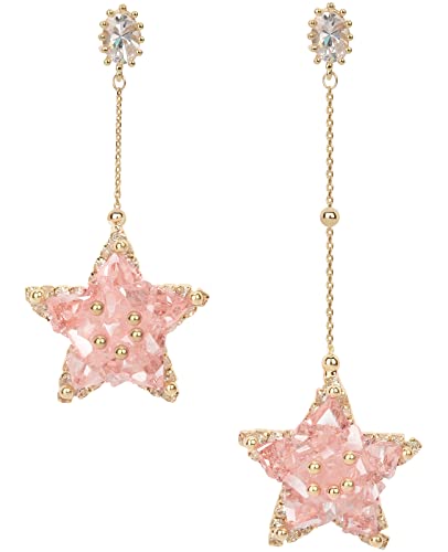 Drado Boucles d'oreilles pendantes en forme d'étoile en argent sterling 925 de style coréen hypoallergénique pour femmes, adolescentes et filles, Zinc Cover