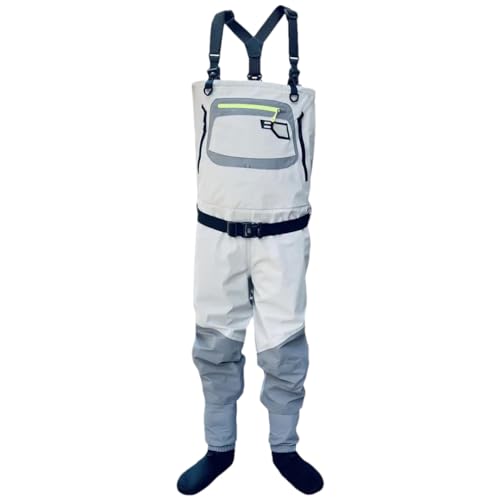 Suwequest Men Women Breathable Fishing Stockingfoot Chest Waist Wader Waterproof Fishing Wading Pants Gray XL