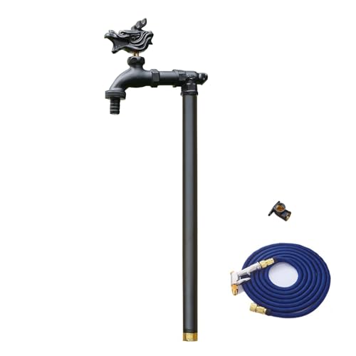 Columna de agua para exteriores con grifo, hidrante vertical de jardín, dispensador de agua de doble salida con manguera de pistola de pulverización para riego de jardín y cuidado del césped