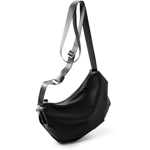WEPLAN Crossbody Bag for Women Men, Crescent Bag with Adjustable Strap, Lightweight Waterproof Nylon Crossbody Purse, Black Cover