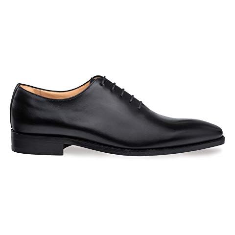 Mezlan Pamplona - Mens Luxury Contemporary 5 Eyelet Plain Toe Balmoral - Hand-Stained Italian Calfskin, with Smooth Hand-Finishes - Handcrafted in Spain - Medium Width (11.5, Black) Cover