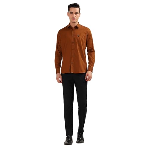 Image of Men's Pure Cotton Shirt | Regular Fit | Full Sleeve Casual Shirt for Men | Soft & Breathable Fabric | Brown