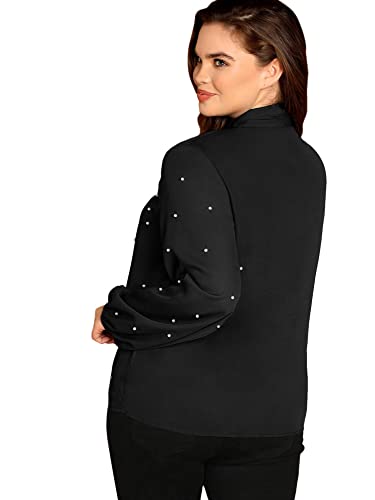 Milumia Women's Plus Size Tie Neck Blouse Long Sleeve Pearls Beaded Work Shirts Black X-Large Plus Size #TOP1