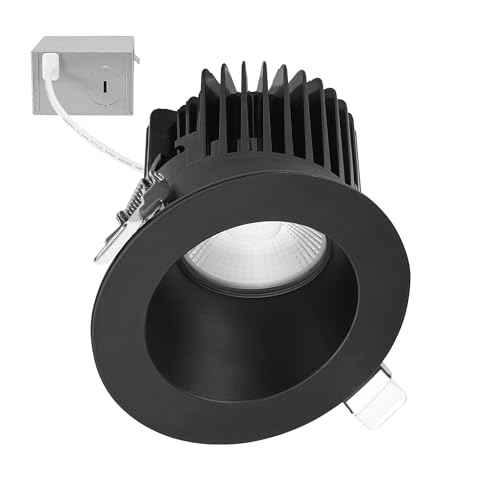 Maxxima 4" Canless Sloped Recessed Anti-Glare LED Downlight, For Sloped Ceilings, 900 Lumens, IC Rated, 5 Color Temperature Selectable 2700K/3000K/3500K/4000K/5000K, Dimmable, Round Black Trim 90 CRI