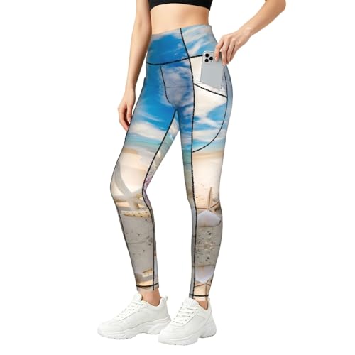 Pantalones de yoga elásticos de cintura alta con bolsillo lateral Starfish on the Beach mujer