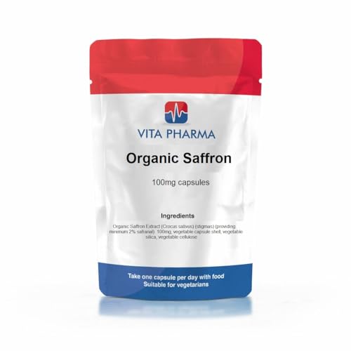 VITA PHARMA Organic Saffron 100mg 60 Capsules Mood & Emotional Wellbeing, Stress Relief, Supports Eye and Brain Health