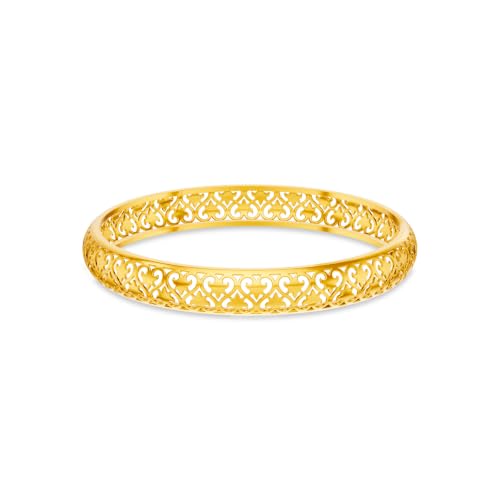 Image of KISNA 9KT Floriance Heart Filigree Gold Bangle For Women | BIS Hallmarked Yellow Gold Bangle | Lightweight Daily Wear Gold Jewellery | Gift for Wife, Mother & Sister | S 2.4 Anna