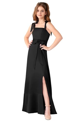 Spaghetti Straps Junior Bridesmaid Dress with Slit Chiffon Flower Girl Dress with Belt Long Formal Dresses for Girls
