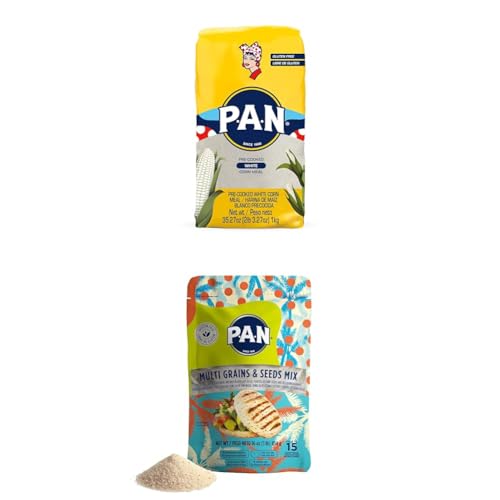 P.A.N. White Corn Meal (2 lb 3.27 Oz) & Multi Grains & Seeds Mix (16 oz) Bundle - Pre-cooked Gluten Free Flour for Arepas with Chia, Sesame & Quinoa image 2