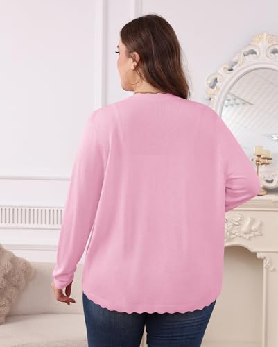 TIANZHU Women's Plus Size Cardigan Open Front Long Sleeve V-Neck Lightweight Cropped Knit Sweater XL-4XL3
