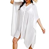 UoQo Womens Swimsuit Cover Up Shirt Sun Protection Button Down Bathing Suit Sleeveless Lightweight Beach Cover Ups for Women (White, One Size)