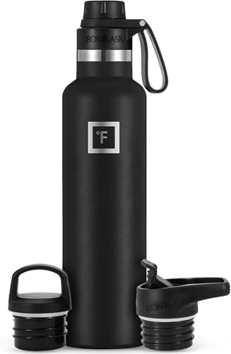 IRON °FLASK Camping & Hiking Hydration Canteens - 3 Lids (Narrow Spout Lid) Leak Proof Vacuum...