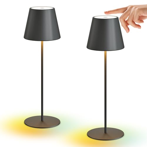 NiceBuy LED Tischlampe Kabellos Akku USB Aufladbar Metall Tischleuchte Kabellos Dimmbar Touch 2er Set,Kabellose Tischlampe Outdoor Wetterfest IP54 FüR Restaurant Camping Bar(Schwarz)