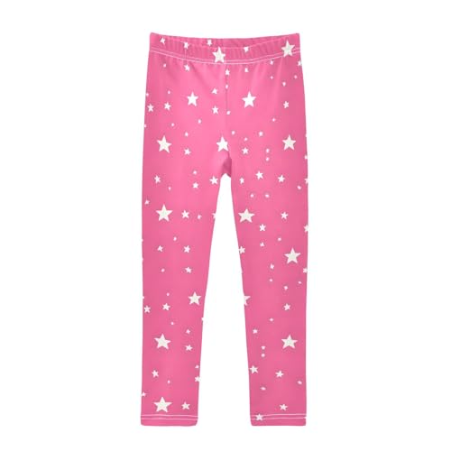 Pink Shiny Stars Girls Leggings Ultra Soft Compression Yoga Gym Pants for Kids 4-10T