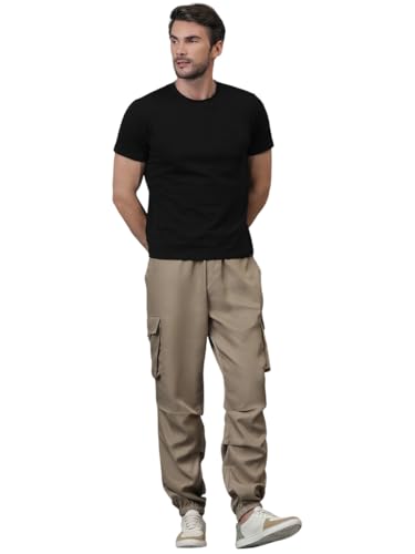 Image of KOTTY Men's Solid Mid Rise Utility Pocket Button Willow Blue Regular Cargo