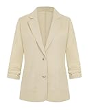 LADI TREND Womens 3/4 Ruched Sleeve UK Elegant Blazers Cotton Linen Jackets Suits Summer Lightweight Outerwear Top Suits Interviews Casual (Beige M)