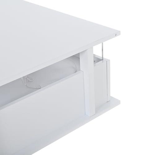 Mesa de centro blanca con LED y cajones Anself de 70x70 cm para el salón de casa 4