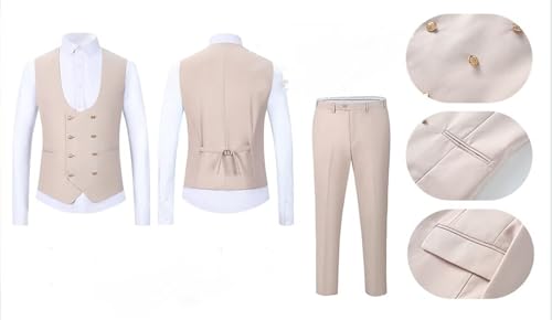 Wangyue 3 Pieces Suits for Mens Slim Fit Gold Button Double Breasted Suit Men Tuxedos Wedding Suits Set Mens White Suit2