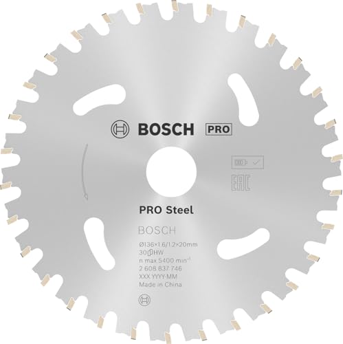 Bosch Professional Lame de scie circulaire Standard for Steel (acier, 136 x 20 x 1,6 mm, 30 dents, accessoire de scie circulaire sans fil), anthracite