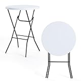 Winlice 32'' Round Folding Table, HDPE Portable Bar Height Table with Removable Legs for Indoor Outdoor Wedding Event, Gathering, Parties, Commercial Events, White