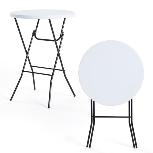 Winlice 32'' Round Folding Table, HDPE Portable Bar Height Table with Removable Legs for Indoor Outdoor Wedding Event, Gathering, Parties, Commercial Events, White