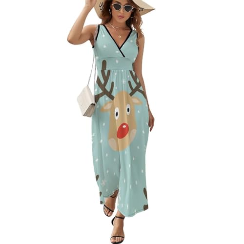 Cerf de Noël robe longue été sans manches style bohème chic et décontracté