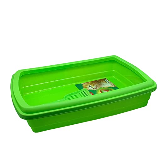 Tradineur - Arenero para Gatos con Pala 47 x 31 x 11 cm, Bandeja higiénica con Borde Alto extraíble, gatera, Caja Arena Sanitaria, Base y Borde del Mismo Color Aleatorio