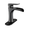 Yundoom Matte Black Bathroom Faucet,Bathroom Sink Faucet,Waterfall Bathroom Faucet,Single Hole Or 3 Hole Bathroom Faucet with 4 Inch Deck Plate,Farmhouse Rv Brass Bathroom Faucet,BF02.