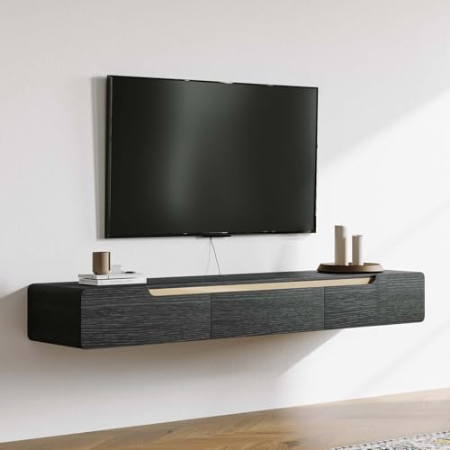 Image of POVISON Black TV Stand 78.74 inch, Modern TV Cabinet Wall-Mounted with 3 Drawers Entertainment Center, Fully-Assembled