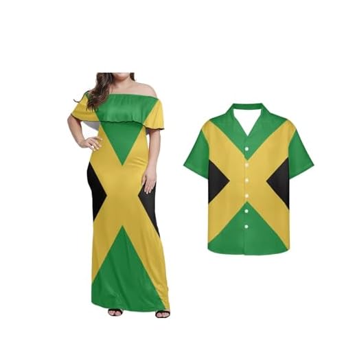Srengjodk Jamaican Dress Jamaica Couples Matching Outfits Jamaican Clothes Rasta Party Dress Summer Wrap-Around Dress Sexy Off Shoulder Dress Jamaica Flag Print Minimalist Style Custom Medium