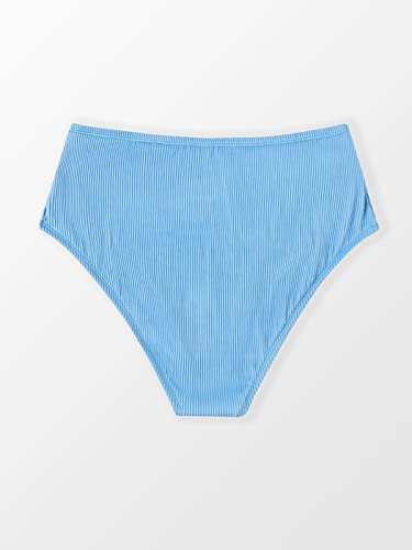 Cupshe Women Swimsuit Plus Size Bikini Bottom High Waist Ribbed Texture Belted Bow, 3X Blue #TOP5
