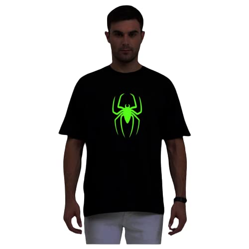 Be Crazy Spiderman Glow in Dark Drop Shoulder Tshirt for Men, Over Size T Shirt for Men Printed Half Sleeves Cotton Oversized T Shirts for Men & Boys, Back Printed T Shirts for Men