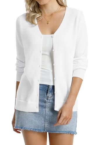 Image of QUALFORT Women's 100% Cotton Lightweight Cardigans Long Sleeve Knitted Button Down Sweater