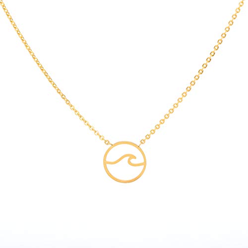 VAttract Wave Pendant Necklace Ocean Jewelry Gifts Beach Necklaces Cute Chokers for Women Teen Girls Gold