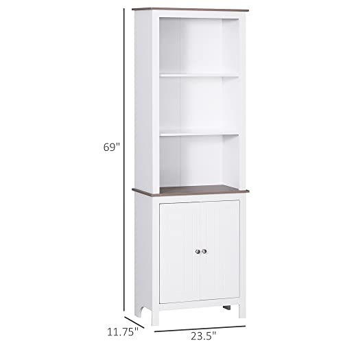 Homcom 69'' Freestanding Storage Cabinet, Bathroom Linen Tower, Kitchen Cupboard, Buffet Cabinet, Bookcase With Double Door 3-Tier Shelf For Home Office, White #TOP2