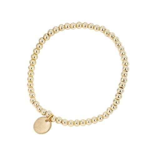 YHAILI Pulseira elástica de aço inoxidável com contas redondas de 53 4 mm em tom dourado/prateado para mulheres e homens, Aço inoxidável