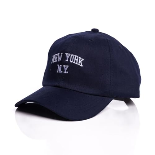 Boné Ny New York Retro Basebol Aba Curva Masculino e Feminino Regulagem (Azul Marinho com Branco)