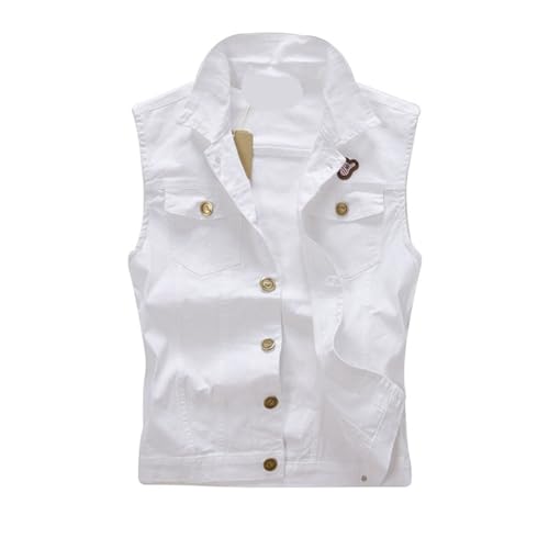 NJIEzhao Chaleco de pesca Chaleco vaquero for hombre, chaqueta informal sin mangas blanca, ropa de calle gran tamaño 4XL, vaquera for(M)