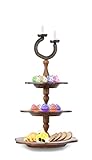 ANARRIO 3 Tiered Tray Wooden Hand Crafted Rosewood with Brass Includes Lucky Horseshoe Candle Stand...