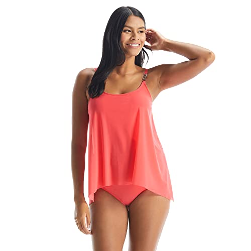 COCO REEF Current Bra Sized Mesh Layer Underwire Tankini Swim Top — Papaya, 34C