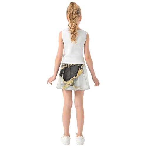 Joisal Athletic Shorts for Girls Skorts Black White Marble Textures Gold Toddlers Tennis Skirts Kid Teen Pleated Skort 3t4
