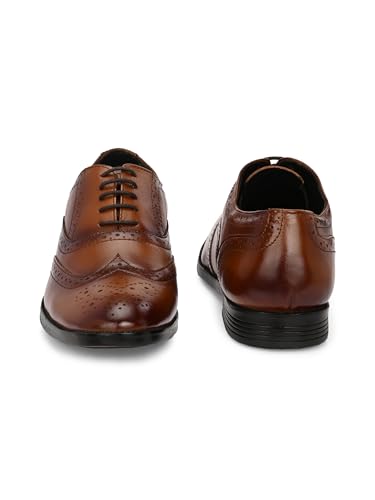 Image of Men Tan Leather Brouge Wingtip Oxford Shoes