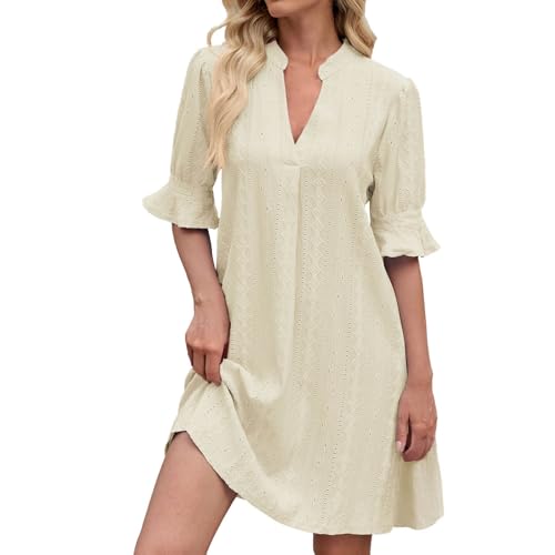 Vestido de playa con volantes delicados y escote en V estilo mini túnica