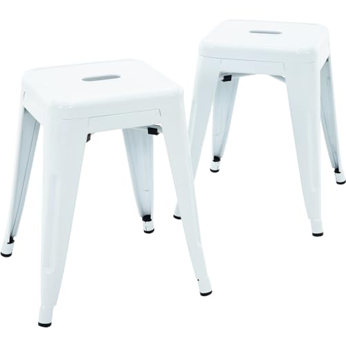 Image of Brage Living 18 Inch Industrial Metal Stools Set of 2, Short Stackable Classroom Stools, Backless Metal Dining Chairs for Indoor Outdoor, Kitchen (White)