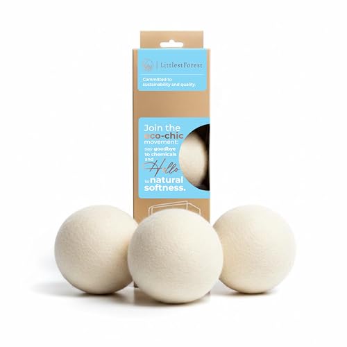 Balles de séchage XL en laine naturelle – douceur sans produits chimiques pour peaux sensibles – réduit l’électricité statique et accélère le...