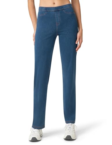 No nonsense Women's Knit Denim Straight Leg Legging Pull-On Pants, Medium Wash Denim, 1X