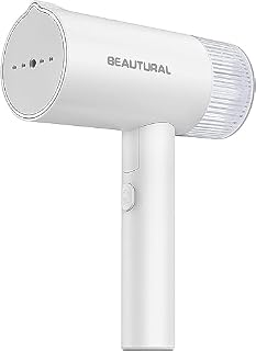 BEAUTURAL Parownica składana, ręczna prasownica parowa z popierseniem parowym 150 ml, 1000 W, długość kabla 1,9 m,żelazko parowe (Biały)