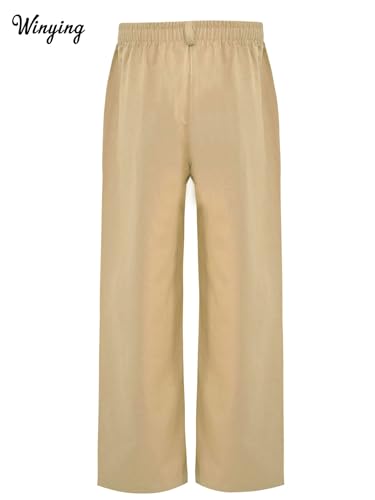 Boys Khaki School Uniform Pants Straight Trousers Pull On Elastic Waistband Cargo Pants2