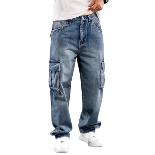 Baggy Cargo Pants Men Casual Loose Fit Hip Hop Jeans with Multi Pockets